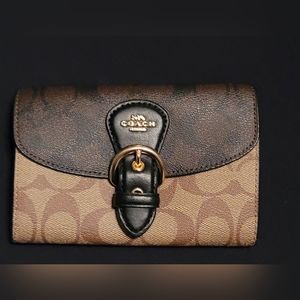 Coach Kleo Wallet C6897 Blocked Signature Canvas In Khaki Brown Multi